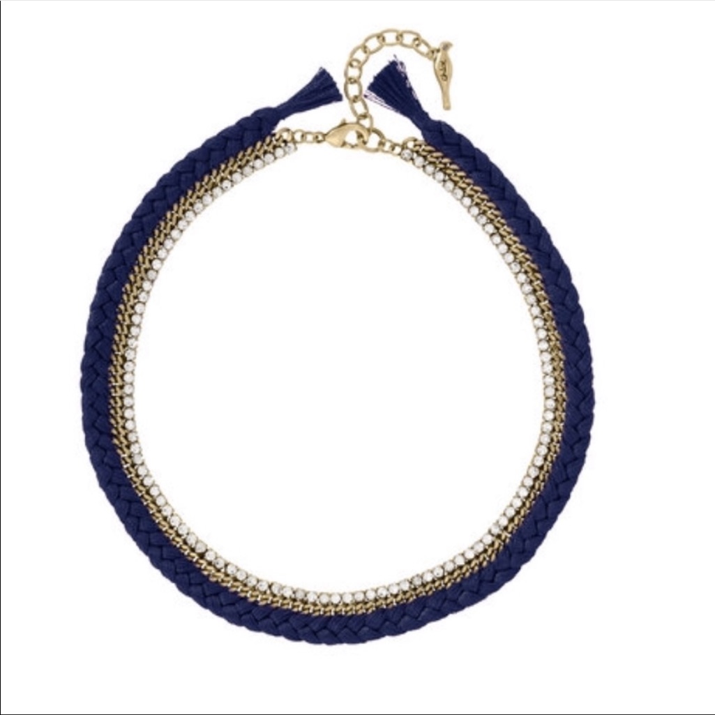 New Chloe + Isabel Braided Crystal Navy & Gold Collar Necklace
